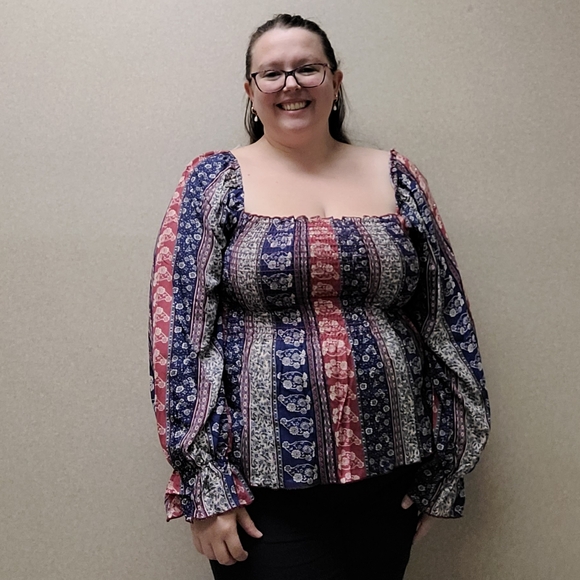 Floral Paisley Synch Box Neck Top - Picture 2 of 4